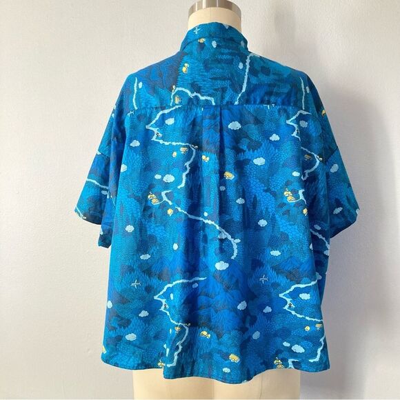 Marble Sud Womens Top Button Up Oversized Boxy Drop Shoulder Bear Mountain Plane - Picture 5 of 8